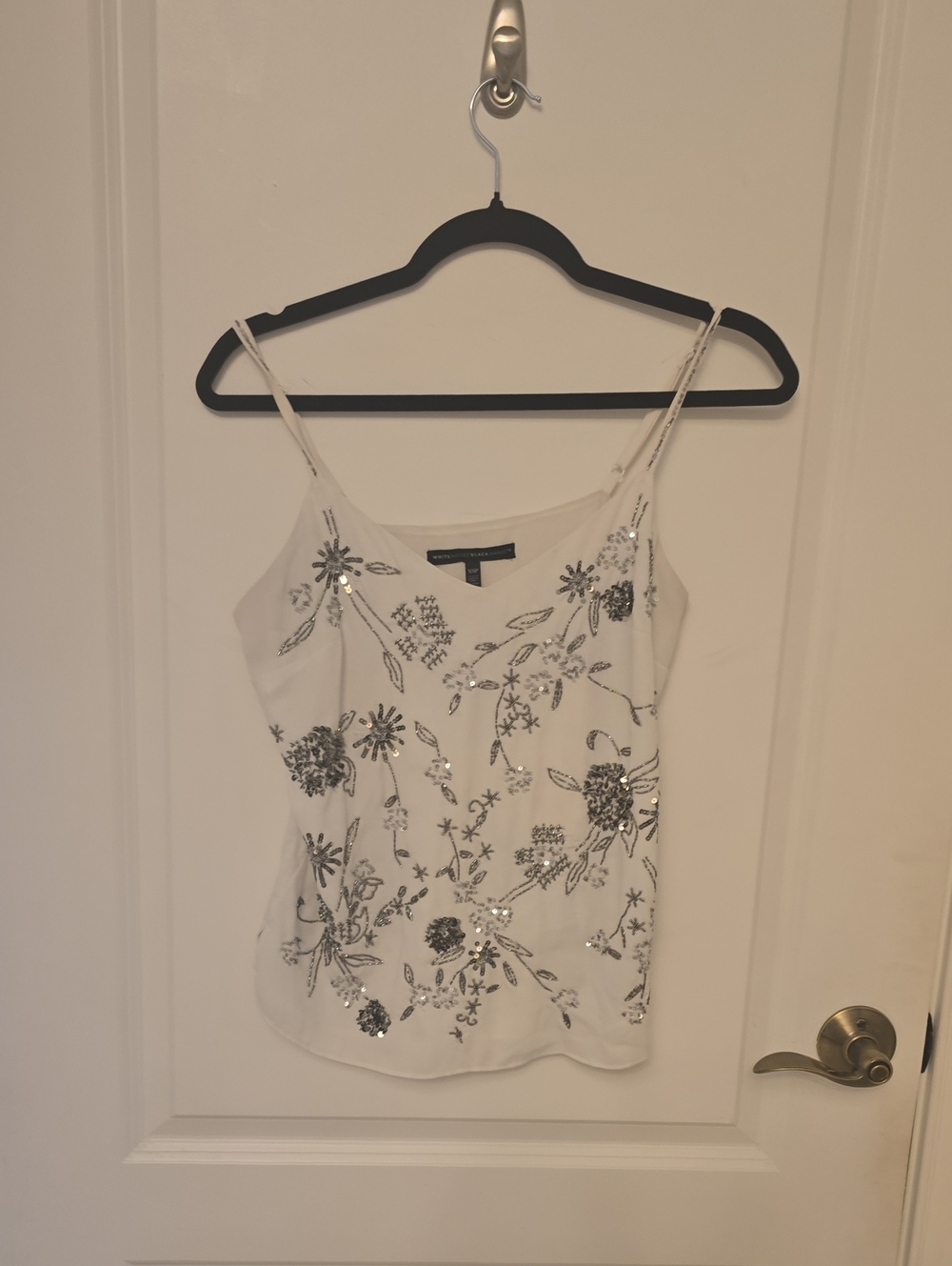 White Sequin Floral Cami Top - Women's